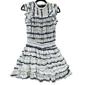 1.STATE Smocked Waist Blue Tiered Romantic Flirty Feminine Miniskirt Dress Sz XS